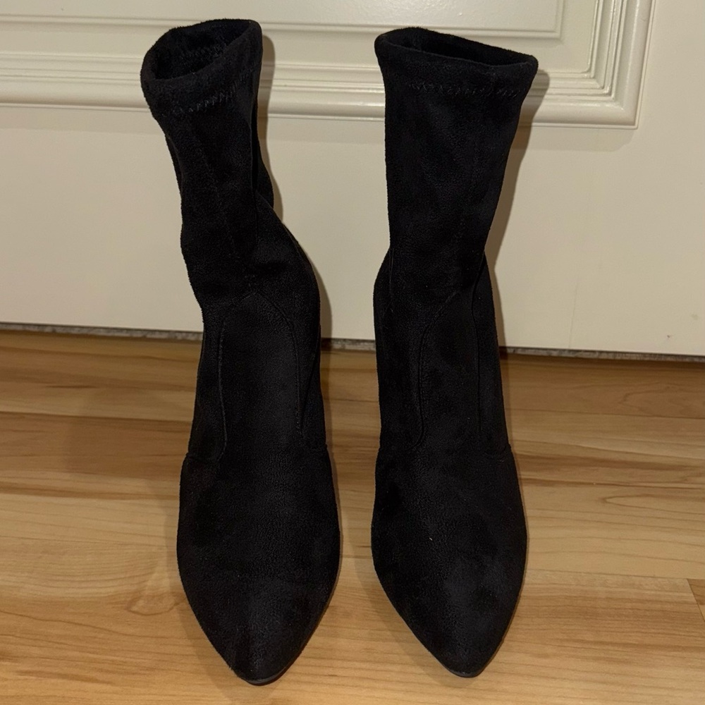Suede Black Heeled Booties - Picture 2 of 6